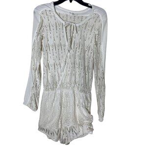 Volcom Crochet Romper S Ivory Tassel Tie Boho Beach